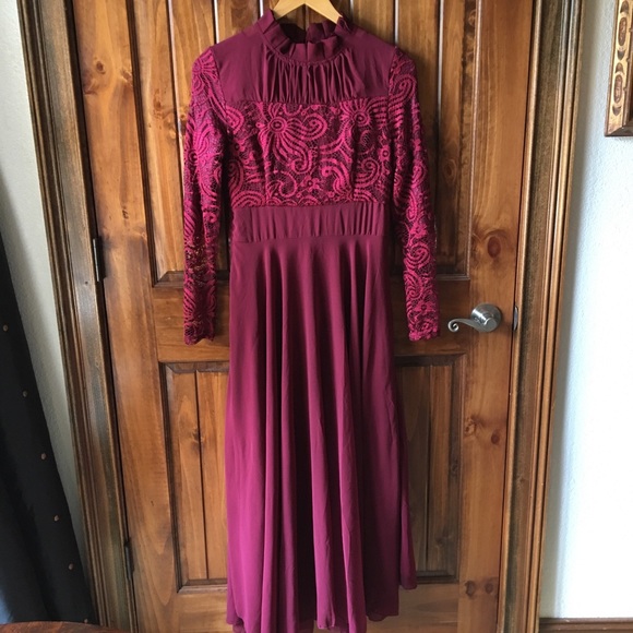 Dresses & Skirts - Burgundy Lace and Sheer Maxi Dress